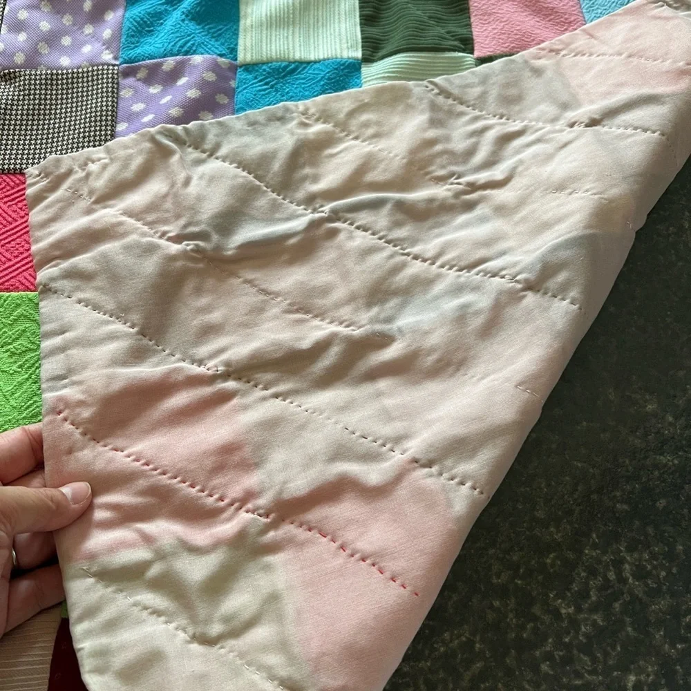 Vtg Quilt Patchwork Handsewn Baby Shabby Cottage Core Cotton Fabric 43”x33”